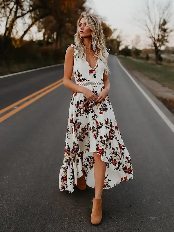 Bohemian Blossom Floral Open Back Boho Maxi Dress