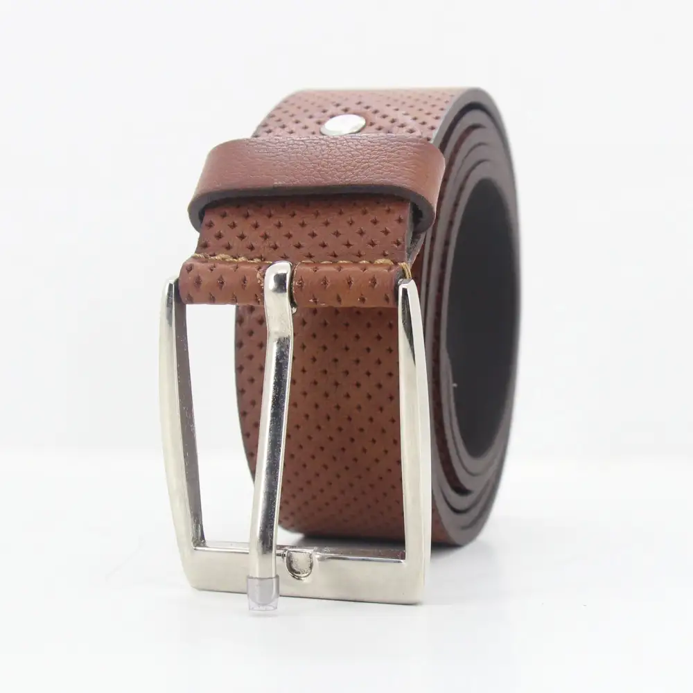 Perforated Metal Buckle Leather Belt