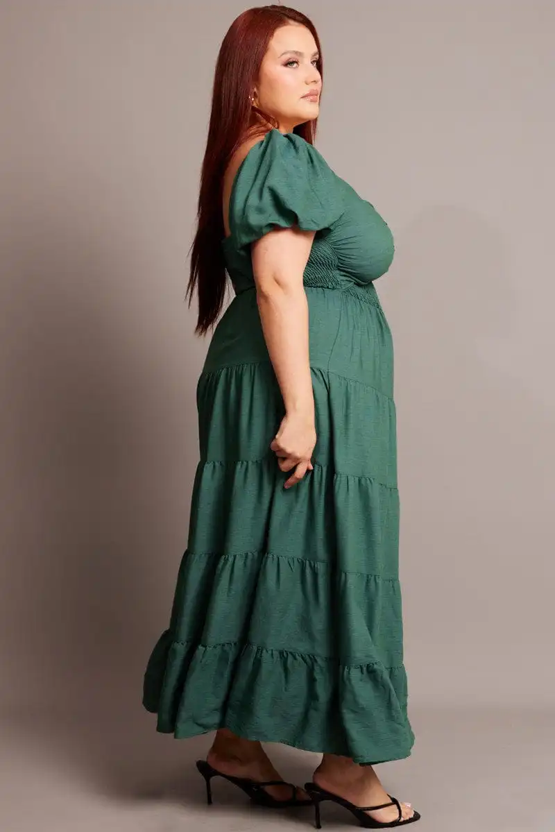 Green Maxi Dress Short Sleeve Twist Front