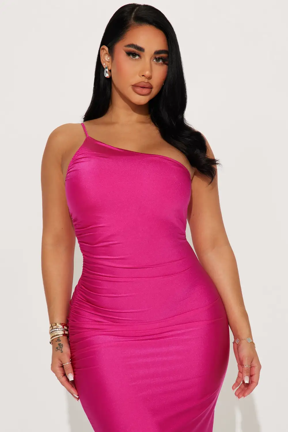 Amelia Tricot Midi Dress - Fuchsia