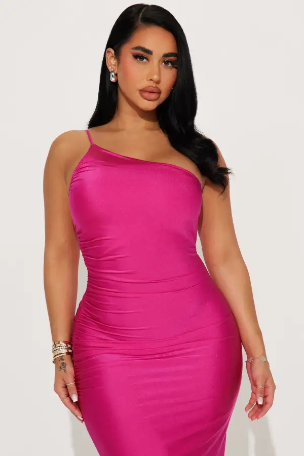 Amelia Tricot Midi Dress - Fuchsia