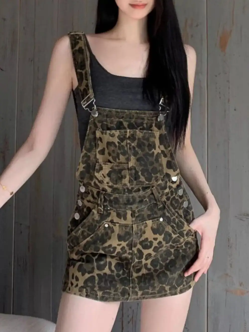 Leopard Print Denim Overalls