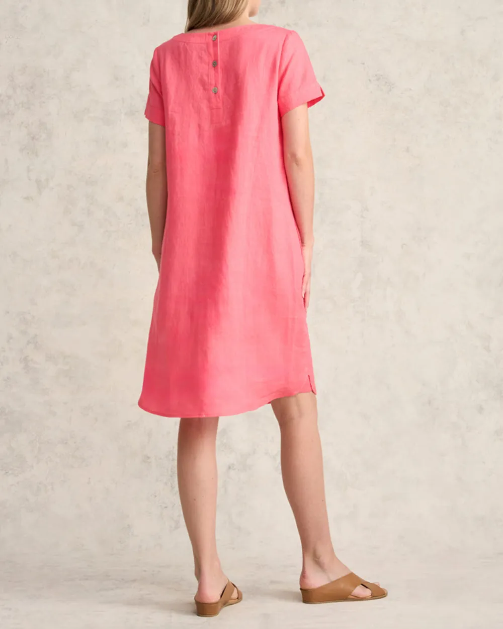 Scoop Neck Linen Dress - Coral