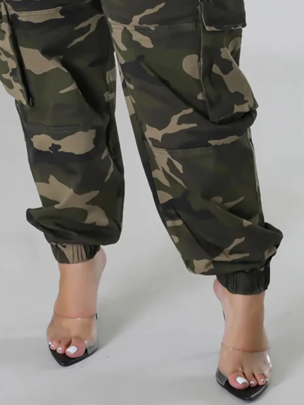 Plus-Size Fashion Women'S Camouflage Pants With Zipper