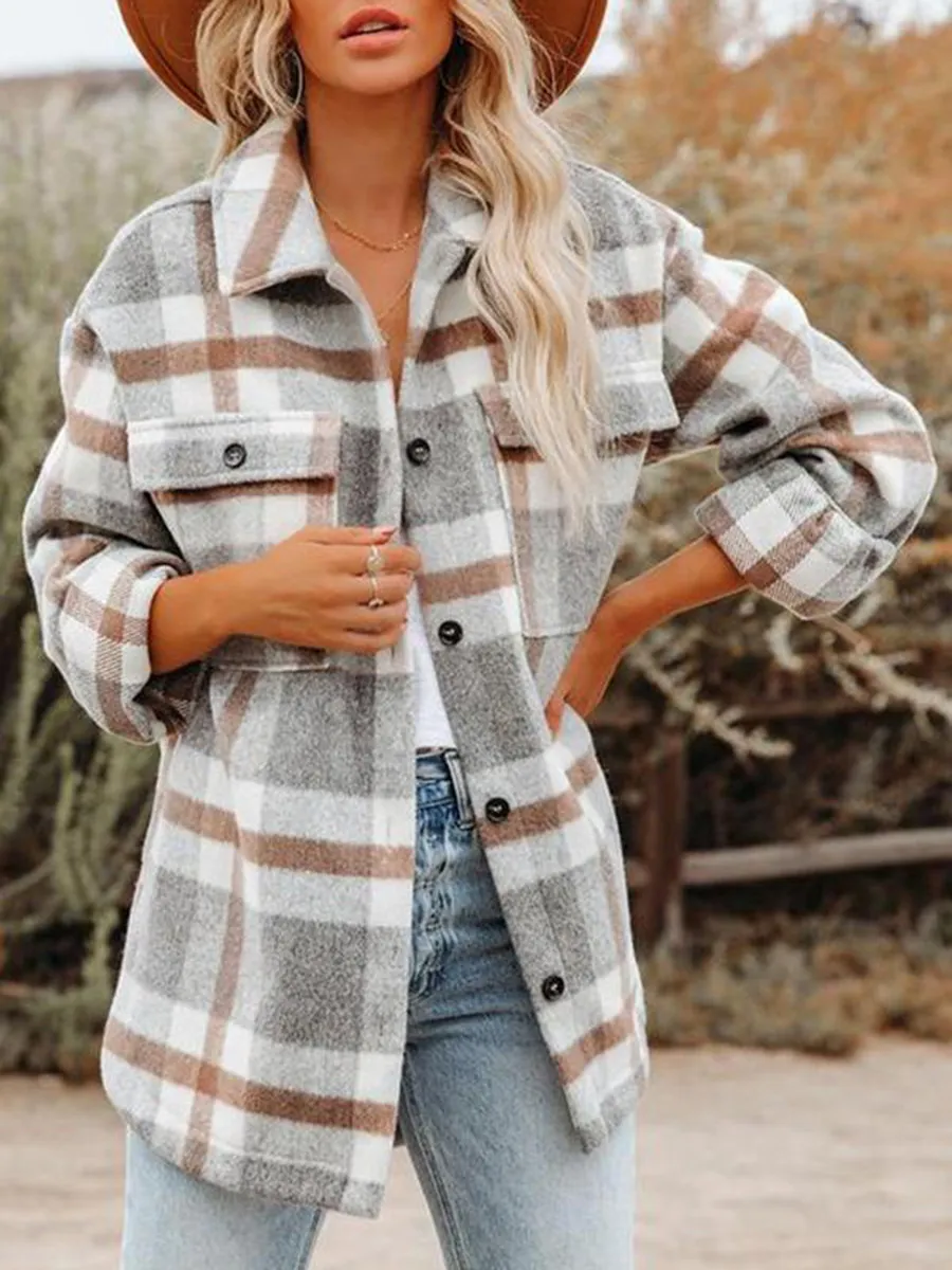 Women's Casual Elegant Plaid Jacket Coat