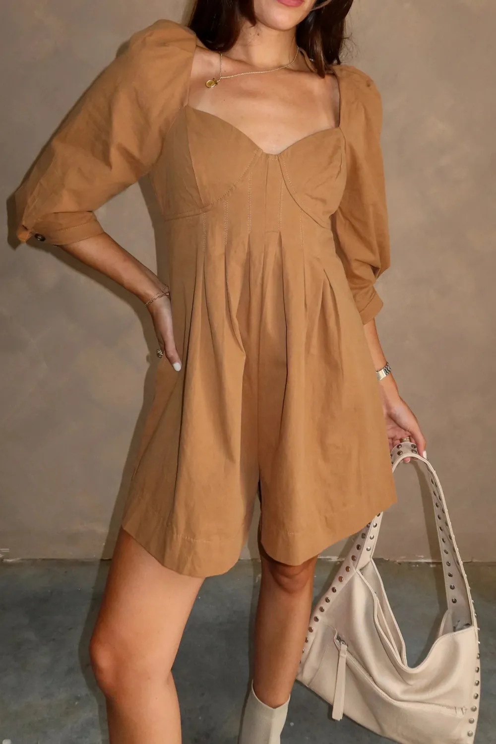 Smocked Back Sweetheart Neck Romper