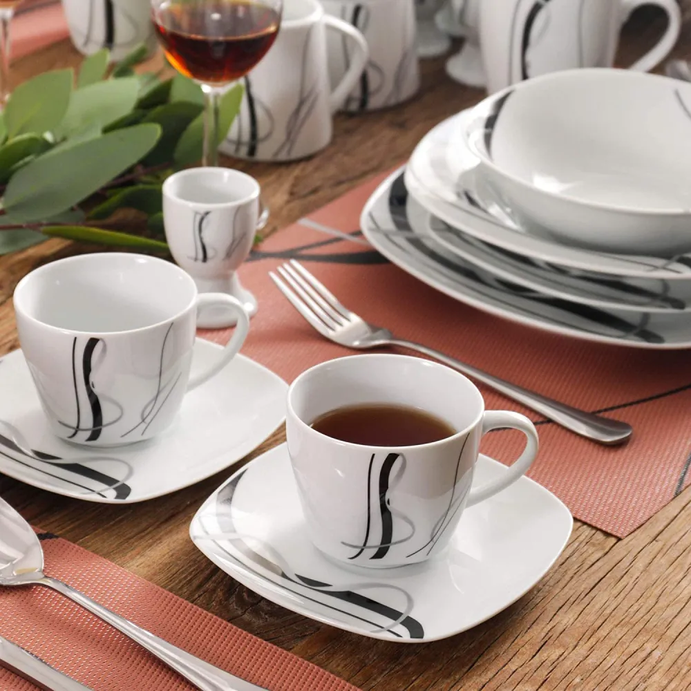 VEWEET, Series Fiona, 100-Piece Plates and Bowls Sets for 12, Including Porcelain Dishes Sets, Bowls, Mugs, Egg Cups, Cup and Saucer Set, Milk Jug and Sugar Pot Set, Microwave and Dishwasher Safe