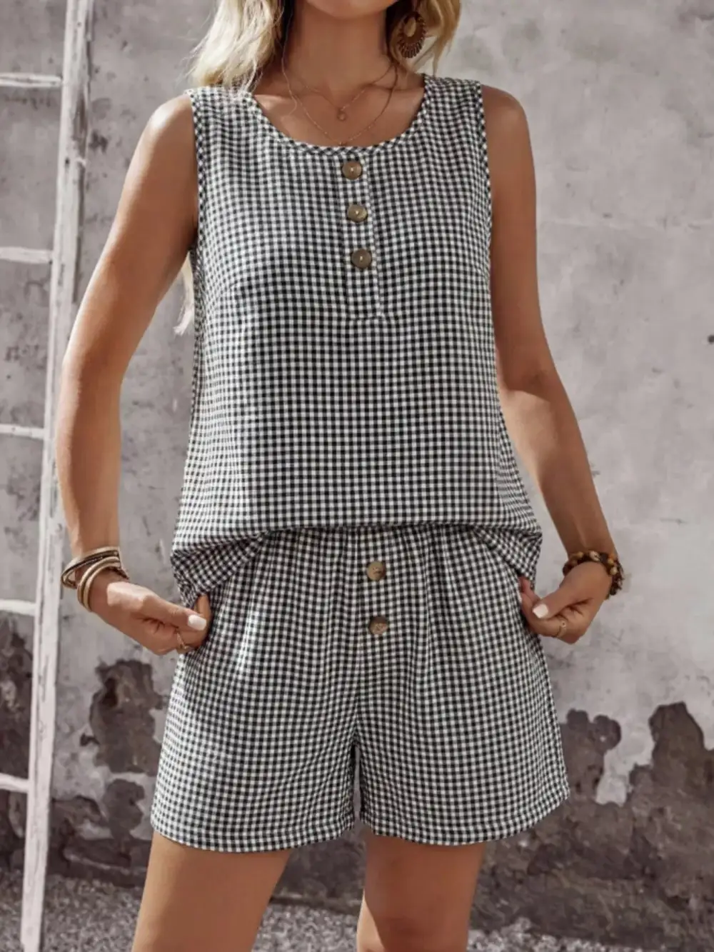 Sleeveless Gingham Jumpsuit