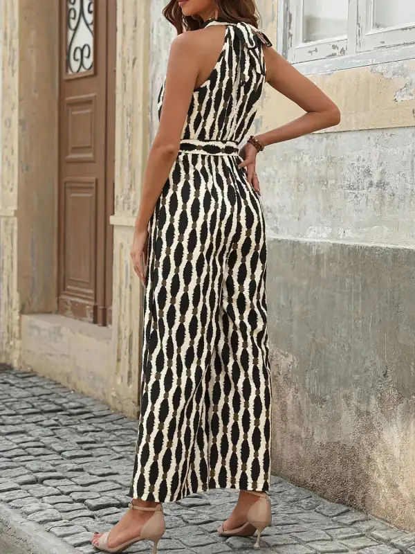Grecian Neck Printed Jumpsuit