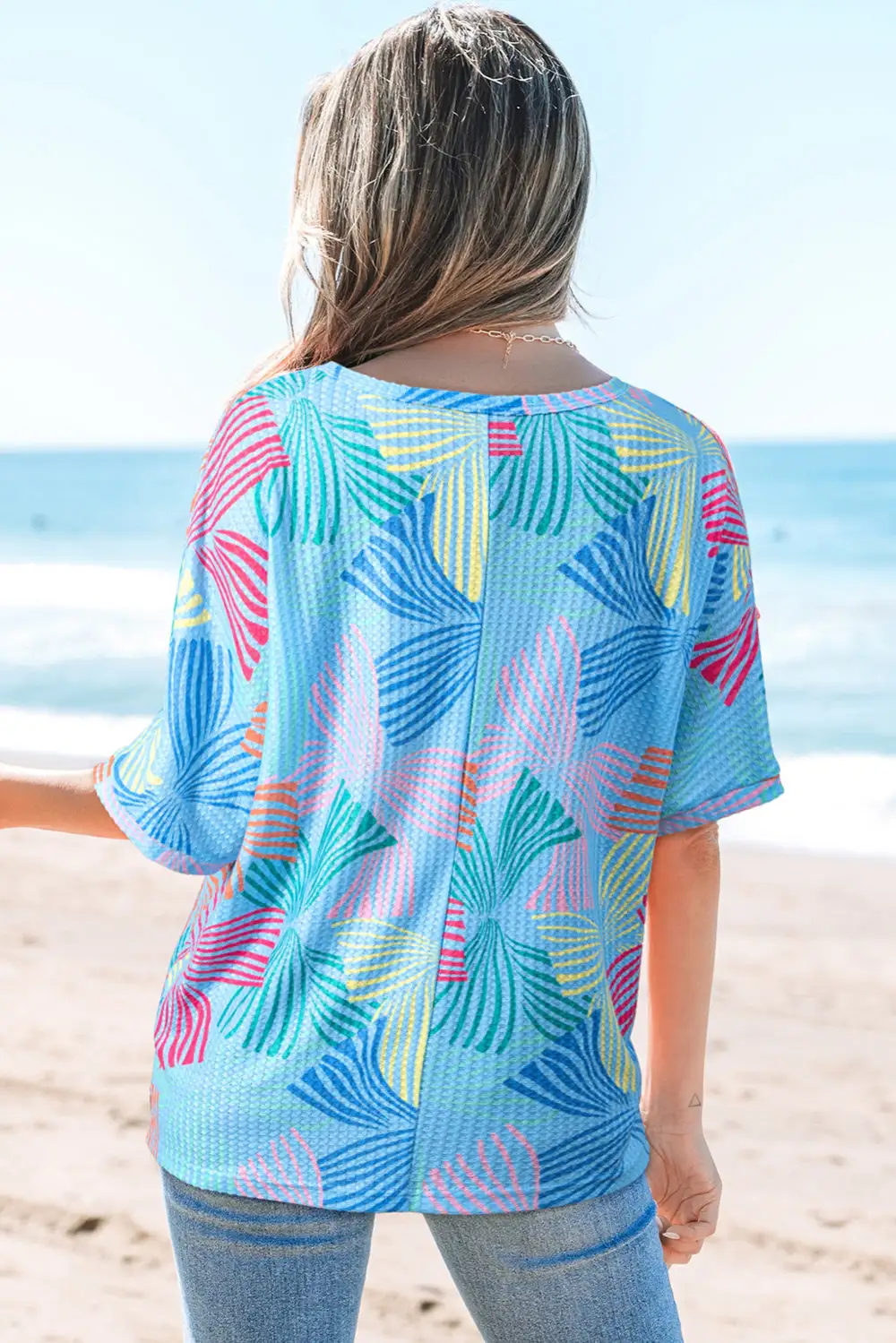 Weekend Bowknot Printed Waffle Crewneck Tee