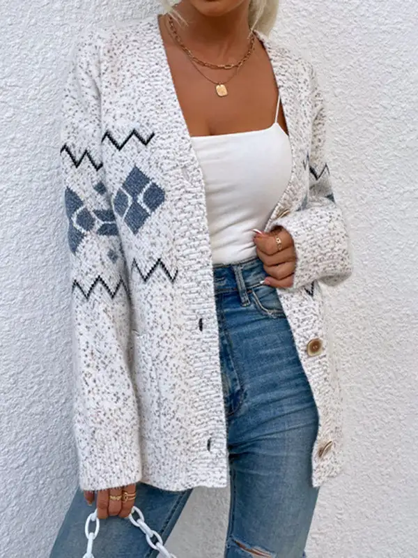 Women's Knit Cardigan Sweater with Snowflakes and Pockets in 4 Colors S-L