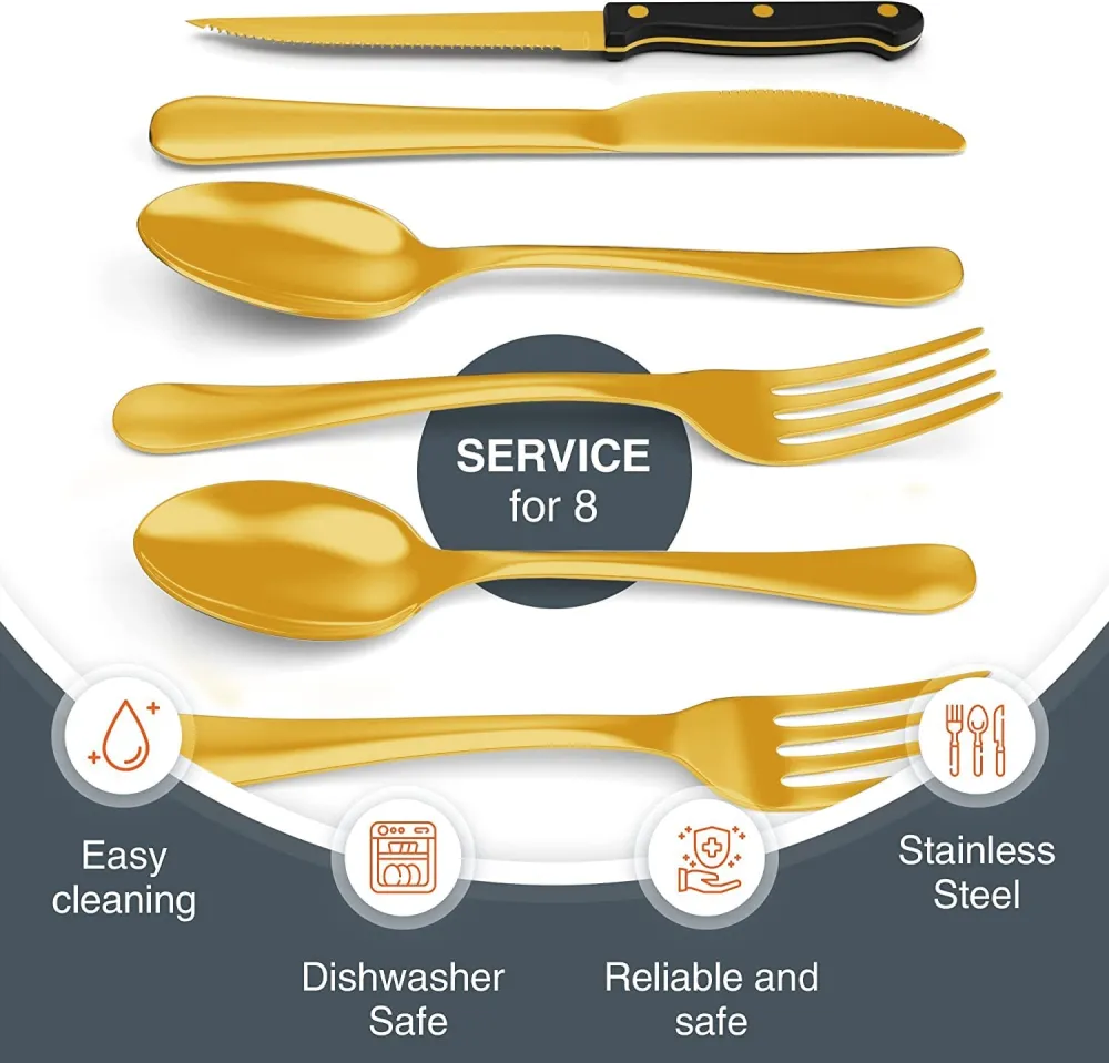 Cooking 48 Piece Silverware Set - Service for 8 - Stainless Steel Flatware serving set - Cutlery Set - Knives, Fork, and Spoon - Utensil sets - Dishwasher Safe - Stunning Polished Finish