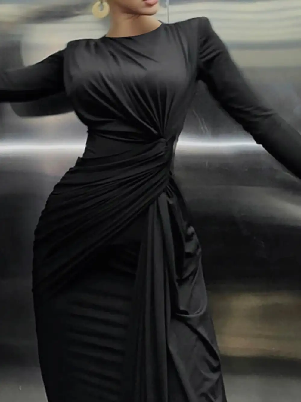 Ruched Long Sleeve Maxi Dress