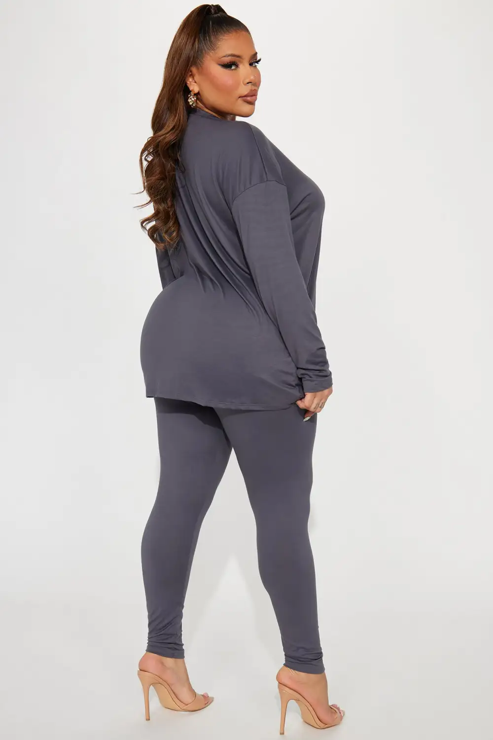 Weekend Vibes Long Sleeve Set - Charcoal