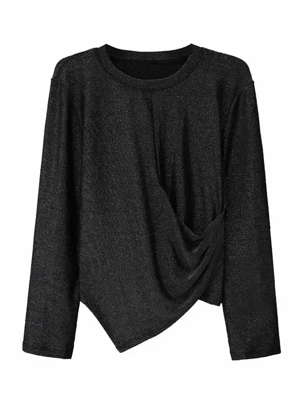 Hipster Long Sleeve Asymmetric Round Neck T-Shirt