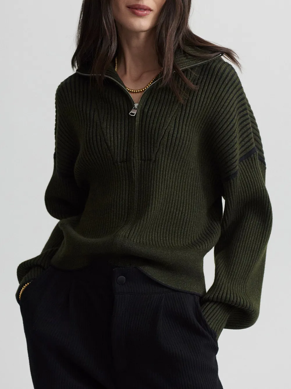 Zip-Through Rib Knit