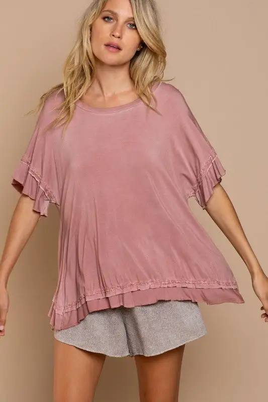 Peek-a-boo Ruffle Overlay Knit Top | URBAN ECHO SHOP