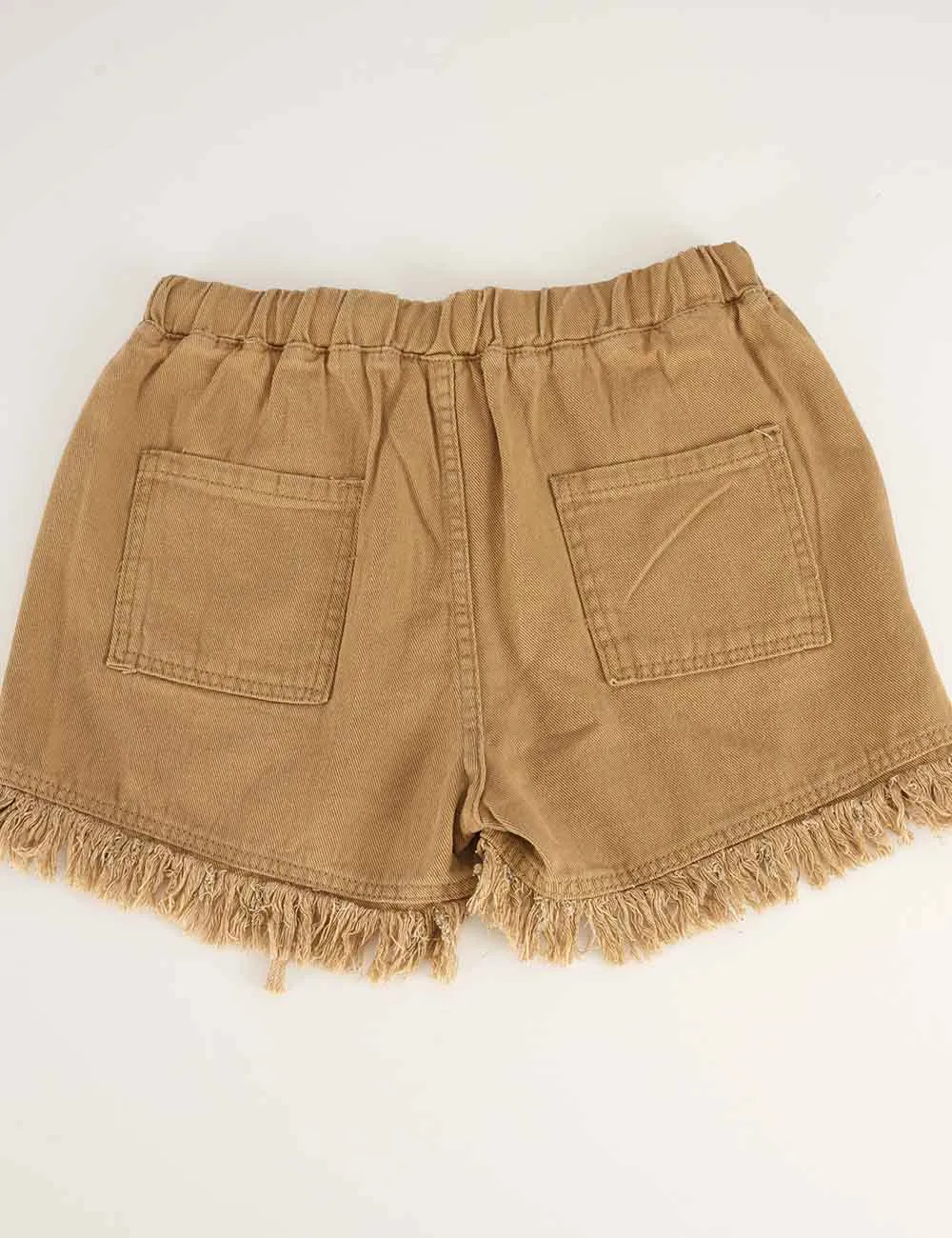 Drawstring Waist Frayed Hem Denim Shorts