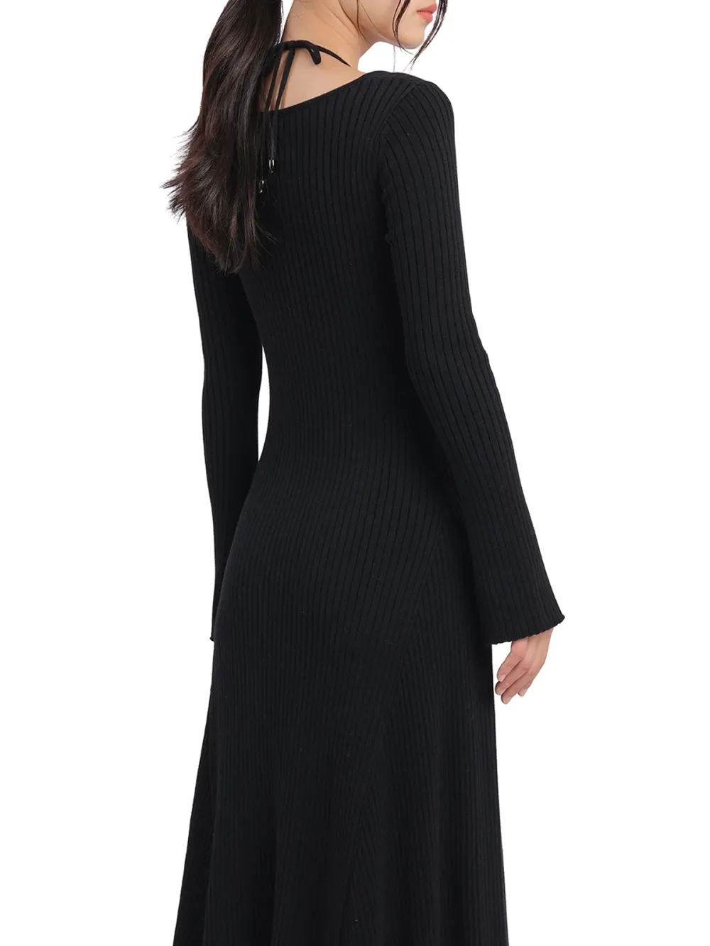 Asymmetric Hem Ribbed Sweater Dress