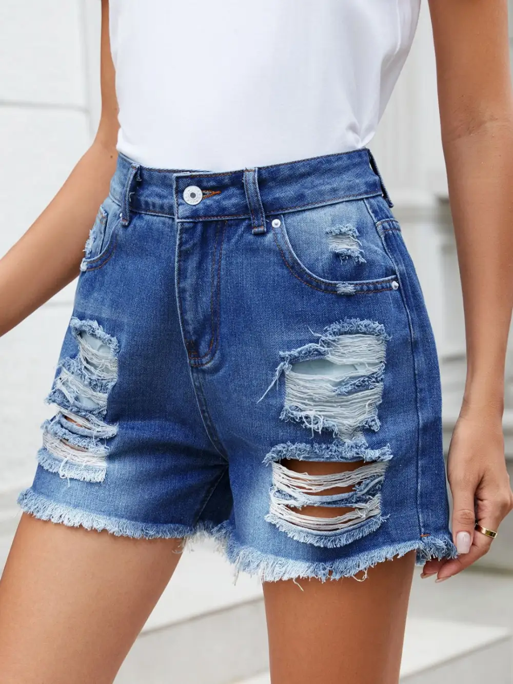 Pull On Simple Raw Hem Shorts