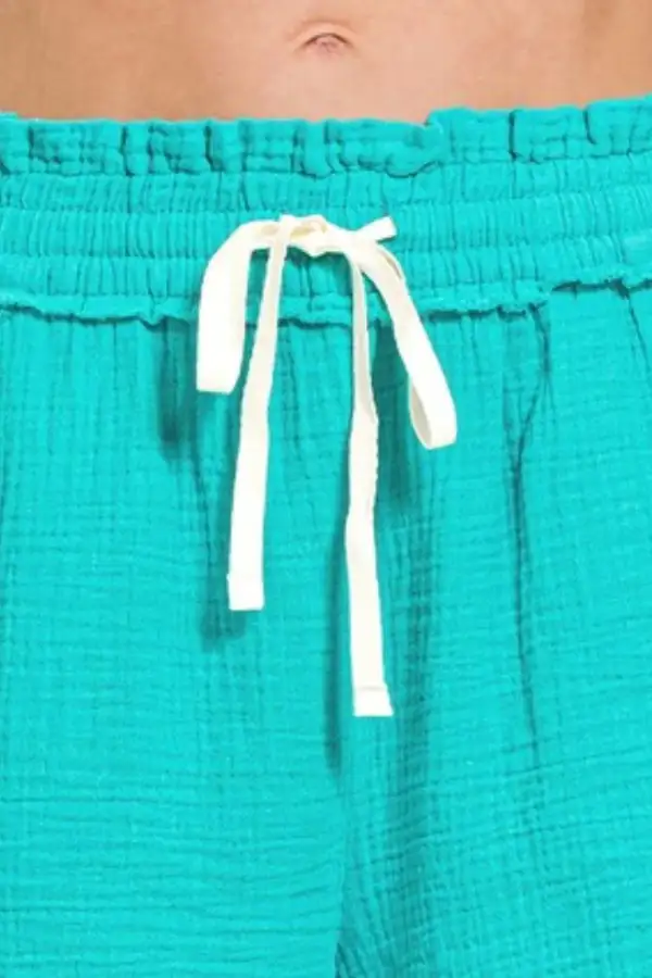 Double Gauze Elasticband Drawstring Waist Shorts