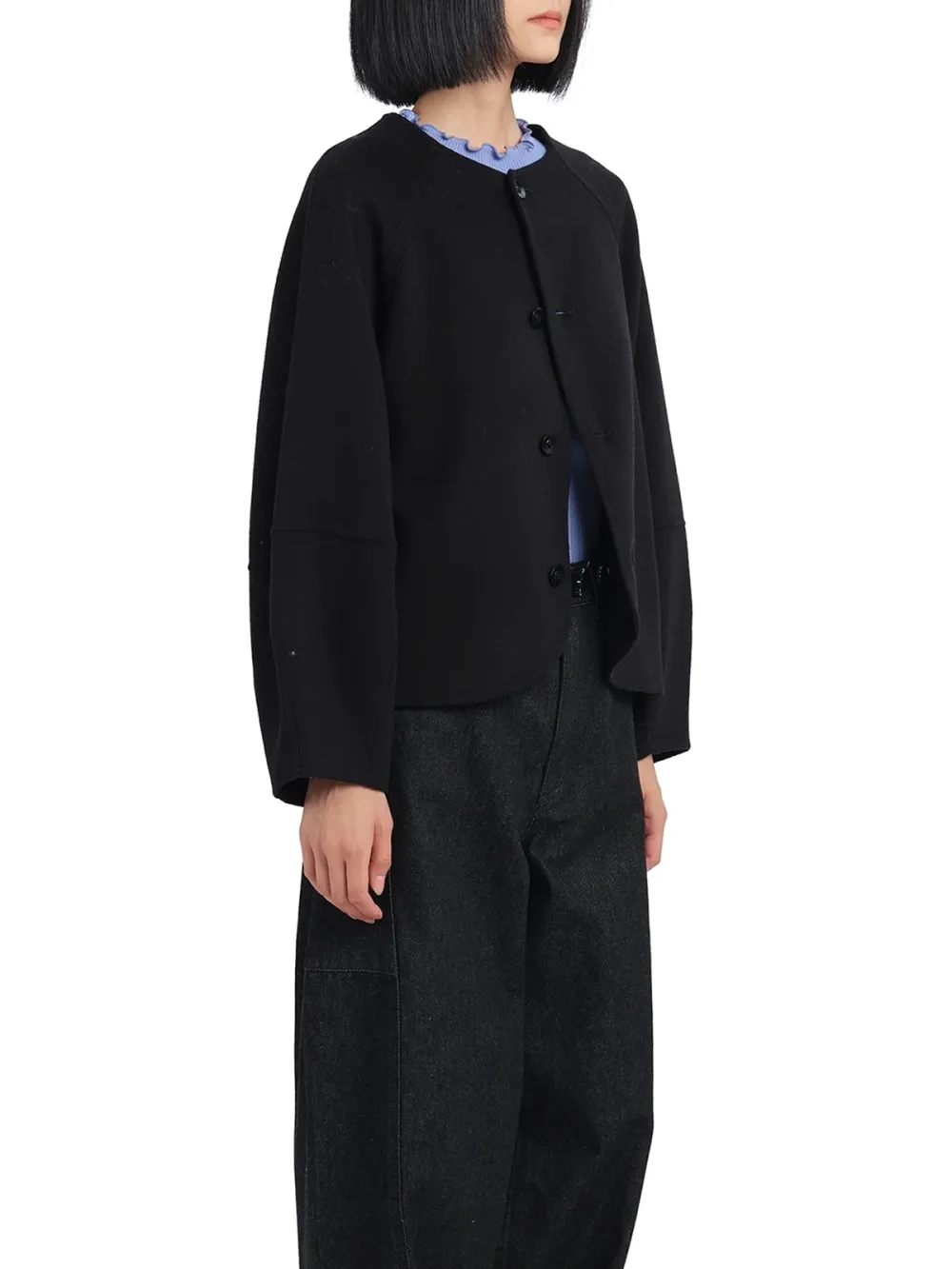 Round Neck Button - Up Blazer