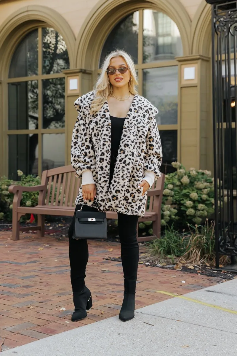 Tan Leopard Print Fur Hooded Jacket