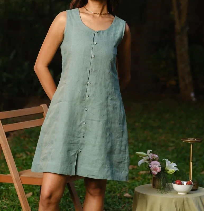 Sage Green Linen Mini Dress