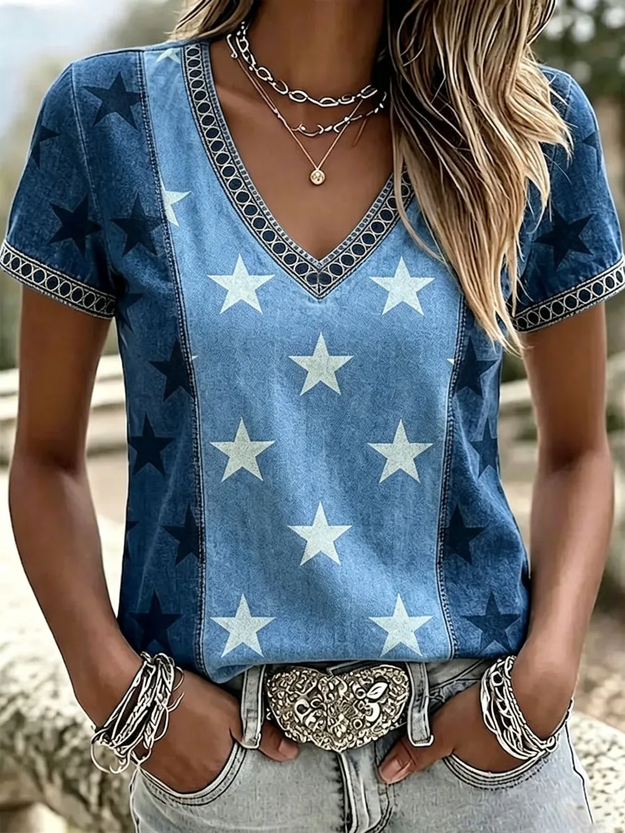 Women's Western-style Retro Print Top