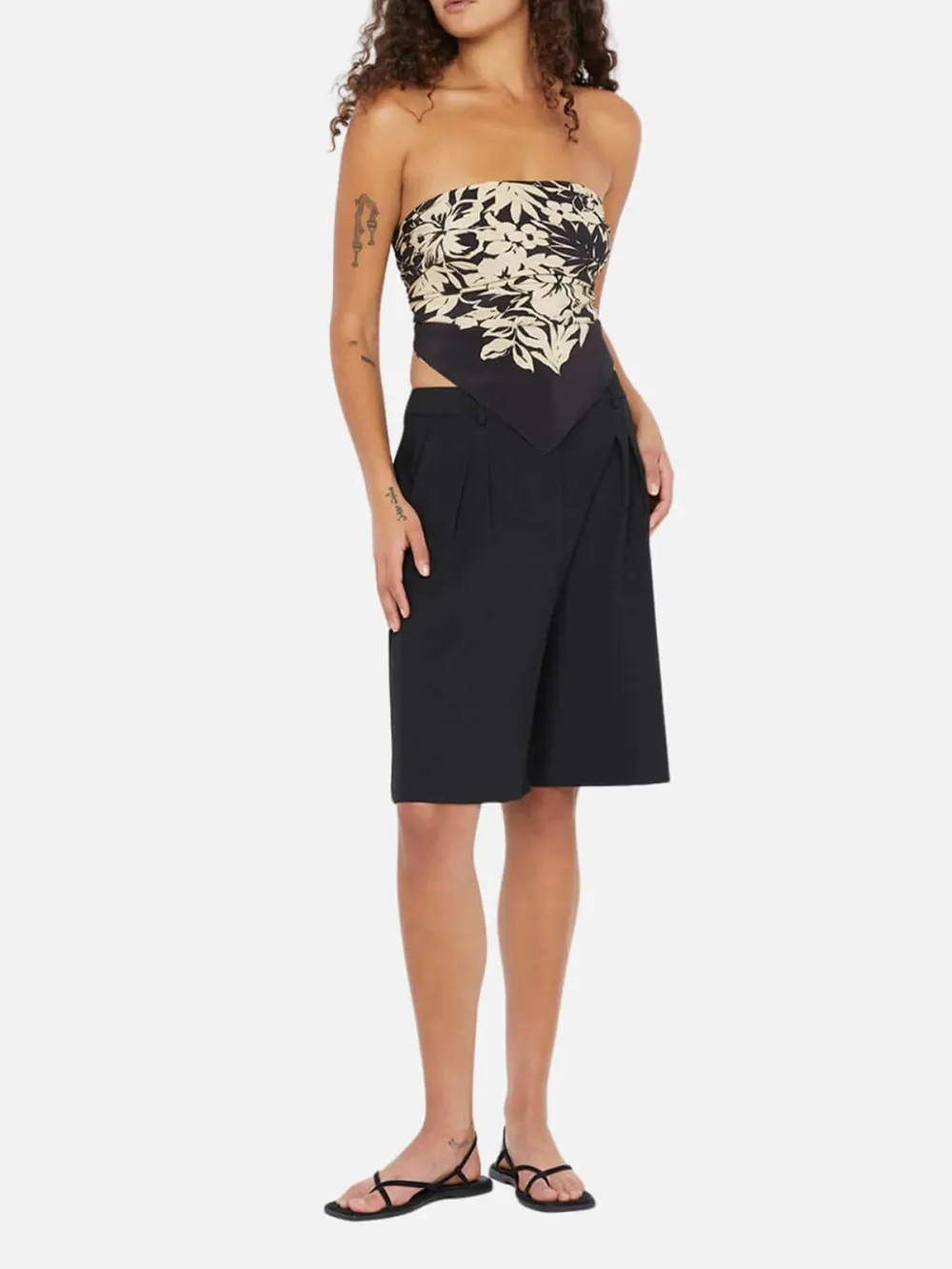 Flower Printed Straight Neck Top