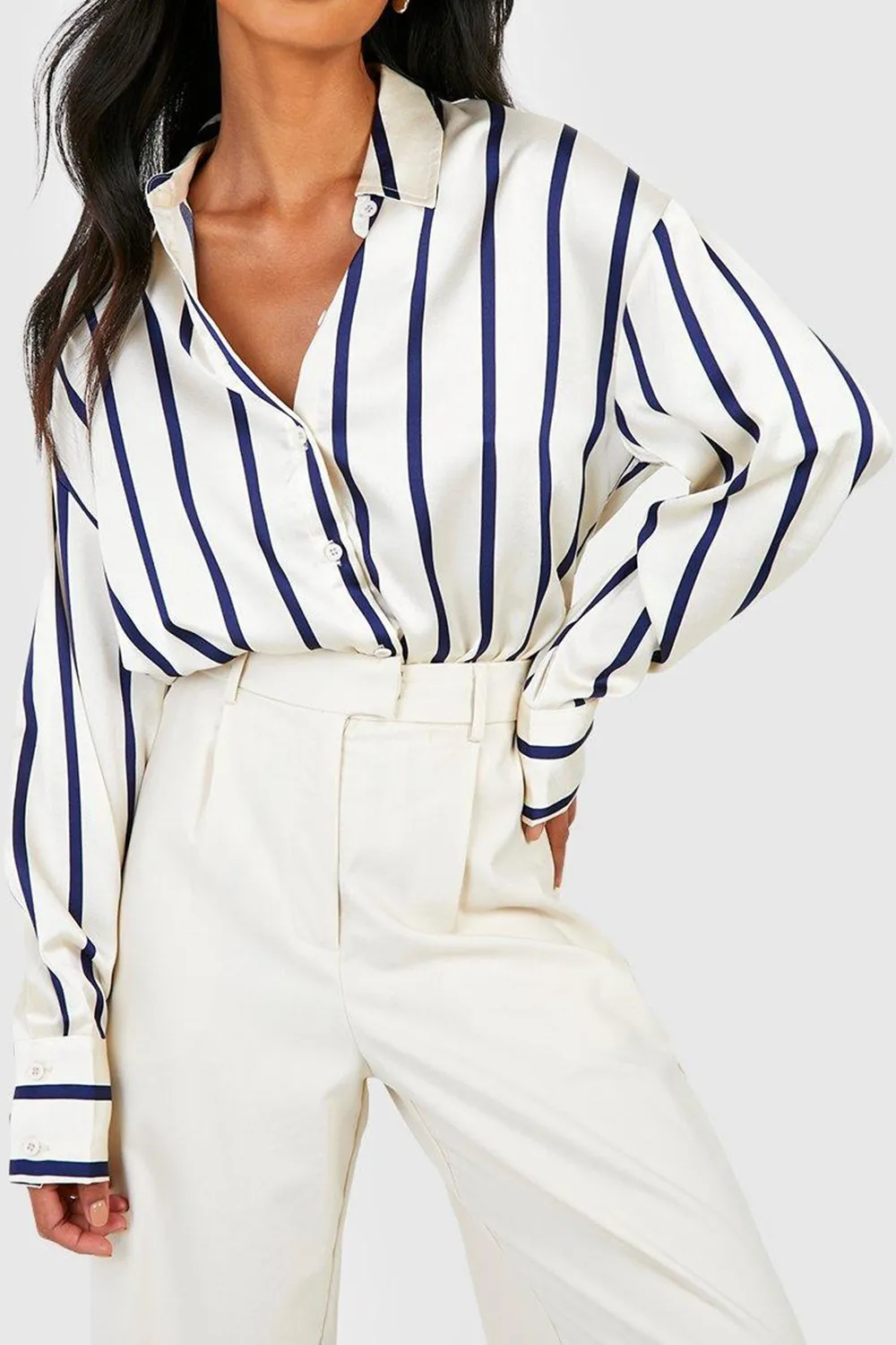 Women's Loose Pinstripe Satin Shirt