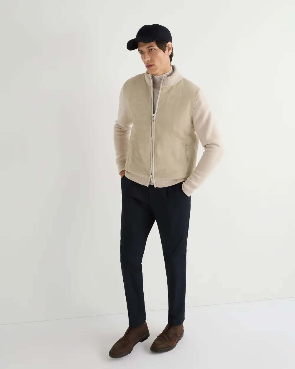 Men's Davos Suede Front Jacket Ecru White