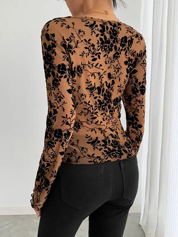 Flared Sleeve Long Sleeve Deep V-Neck T-Shirt