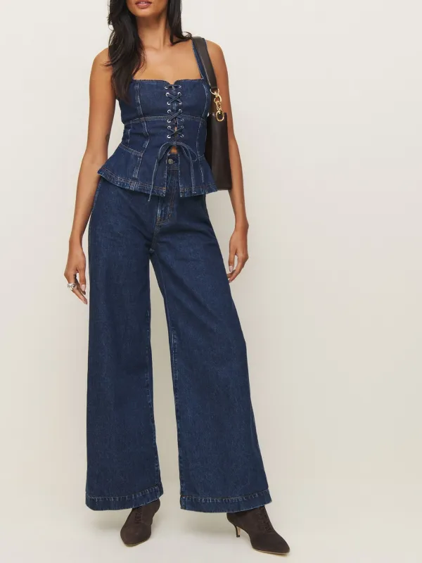 High Waisted Wide Leg Denim Jeans