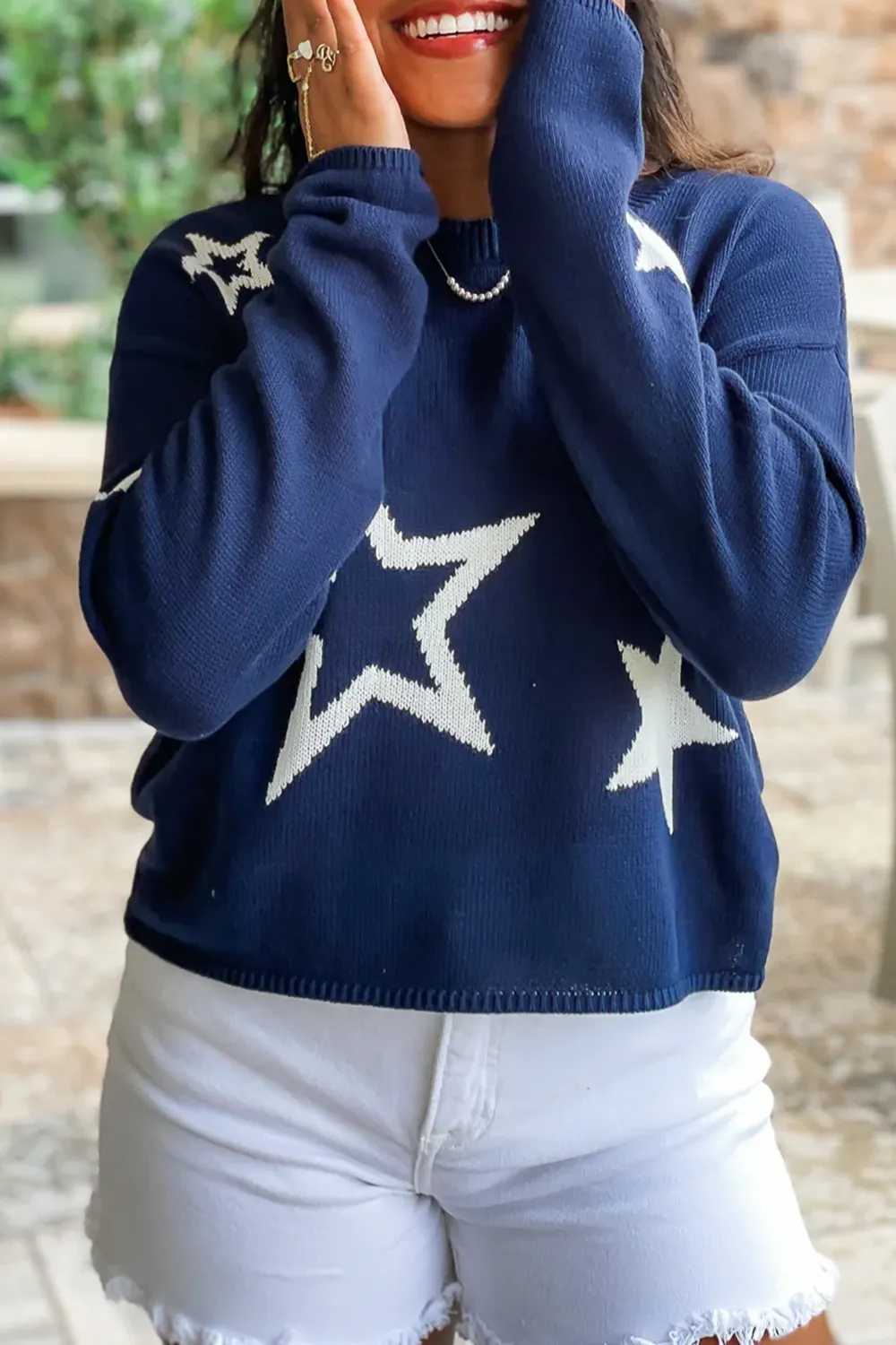 Dark Blue Star Print Sweater
