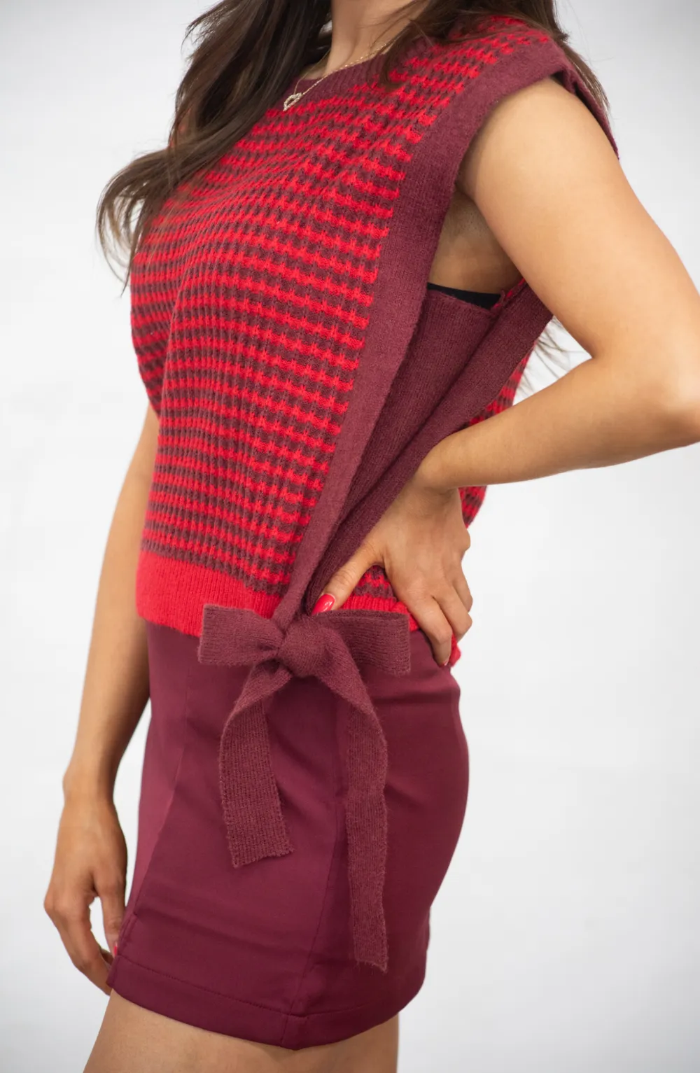 Best Of Me Red Side Tie Sweater Top