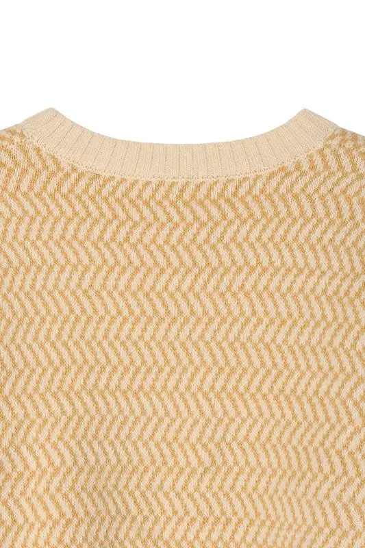 Herringbone Pattern Crew Neck Sweater