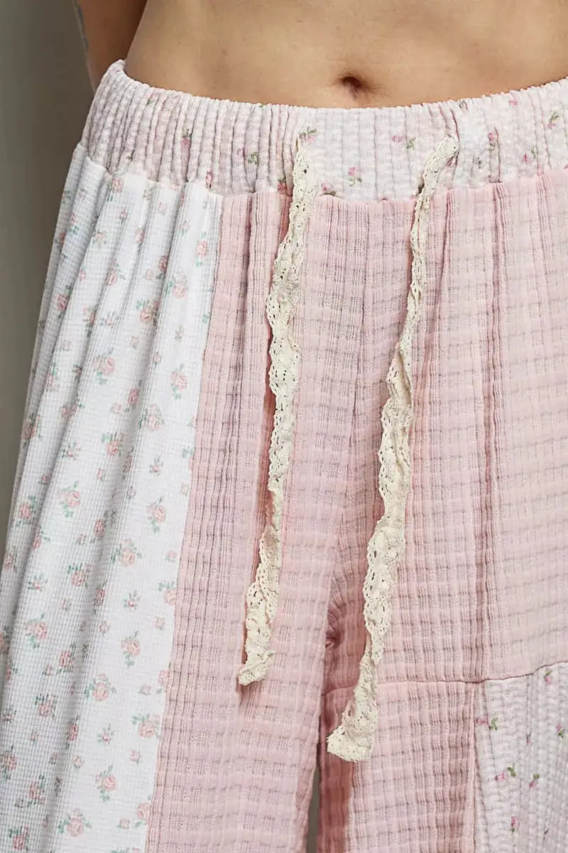Everyday Patchwork Mixed Knit Wide Leg Pants