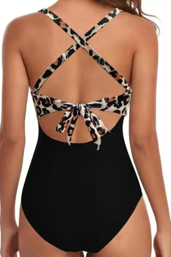 Leopard Tone Crossed Cutout Swimsuit