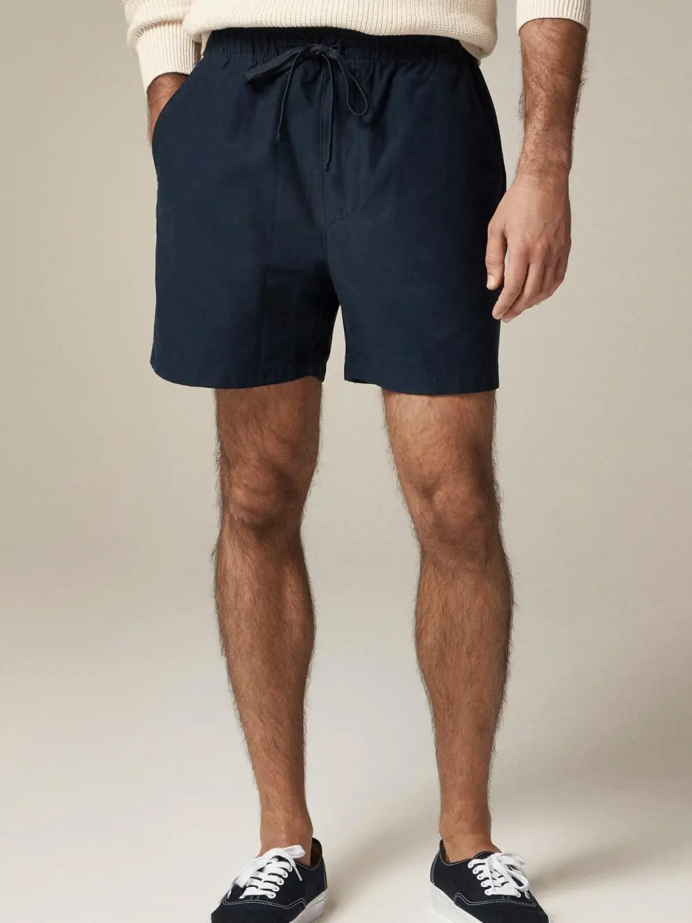 Dark Navy Twill Drawstring Shorts