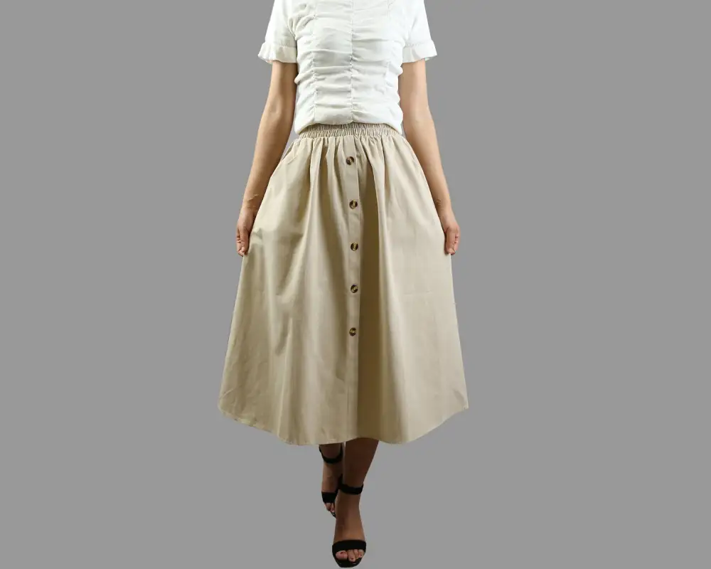 Pocketed Linen A Line Midi Skirt