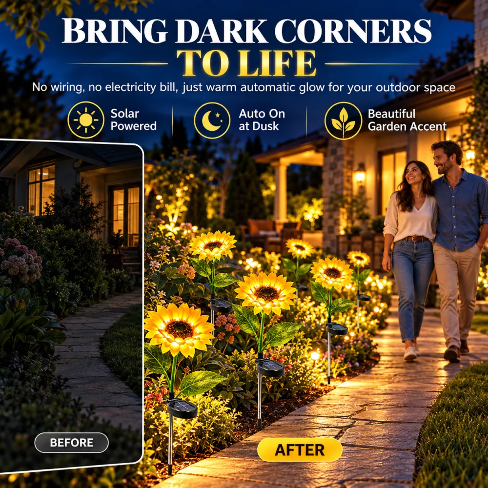 LED Solar Sunflower Garden Stake Light – IP65 Waterproof, Realistic Decor for Lawn, Patio & Pathway Lighting