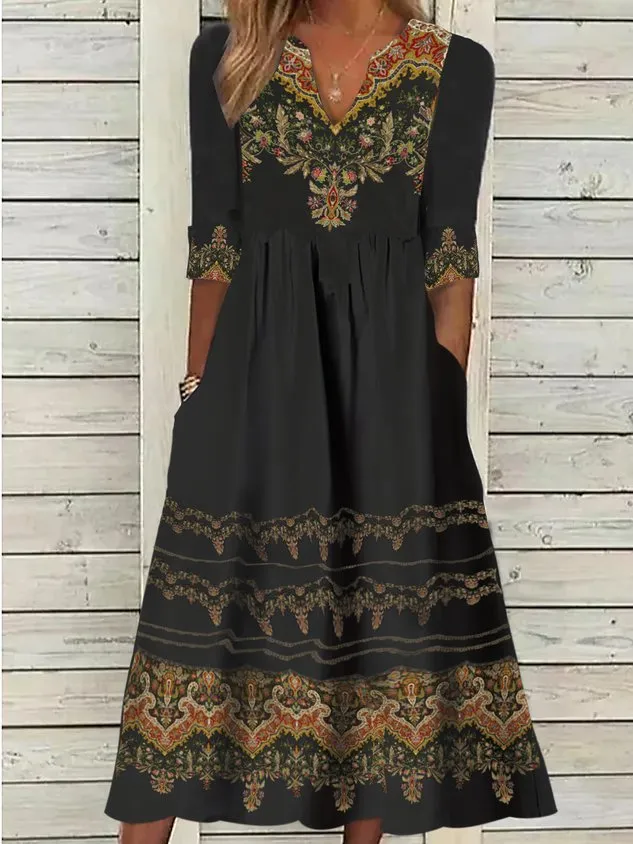 Women's V Neck half Sleeve Ethnic Jersey Casual Dress