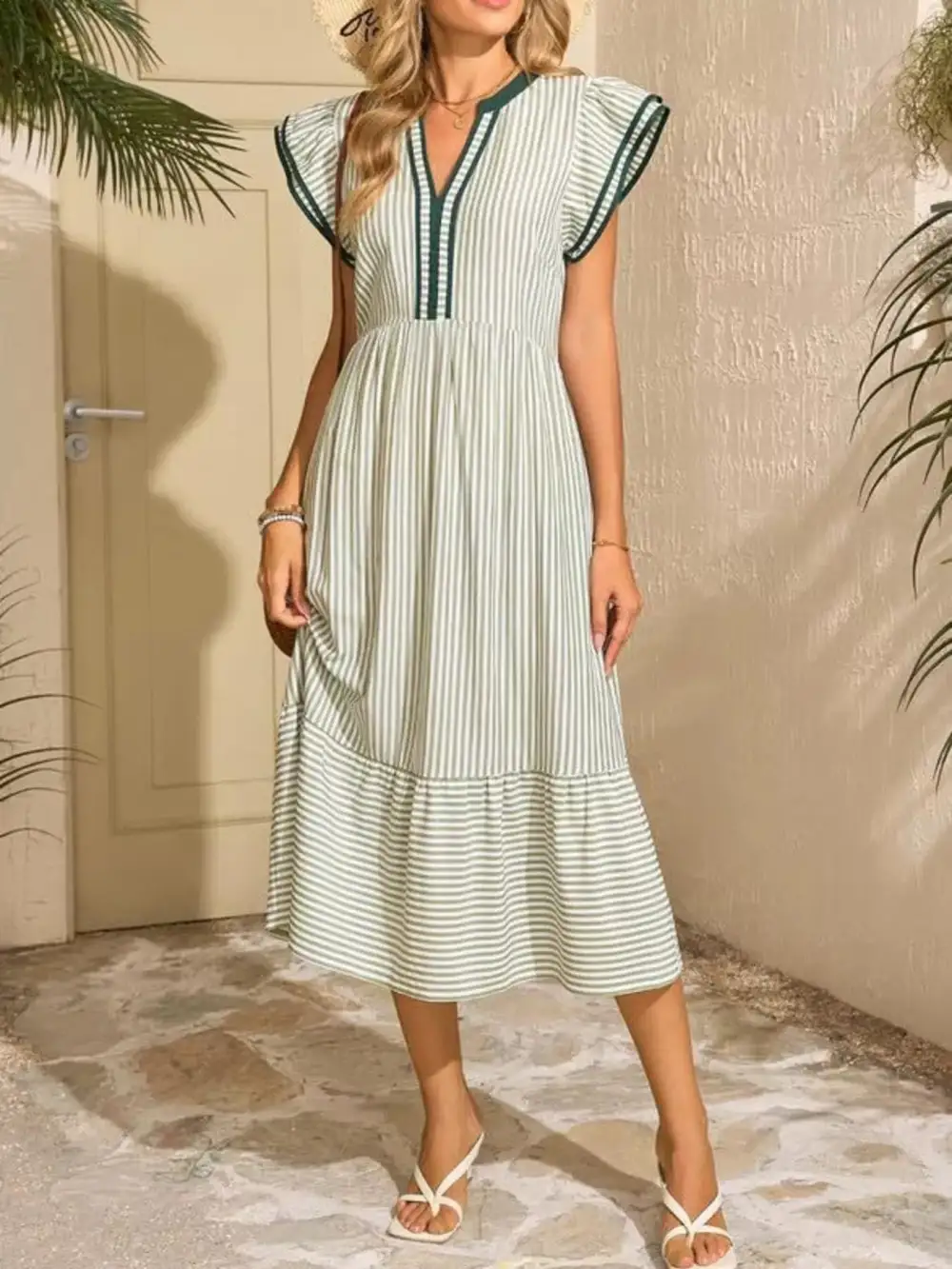 Striped Ruffle Dress Casual