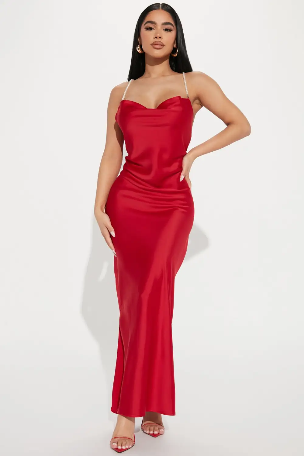 Kate Satin Maxi Dress - Red
