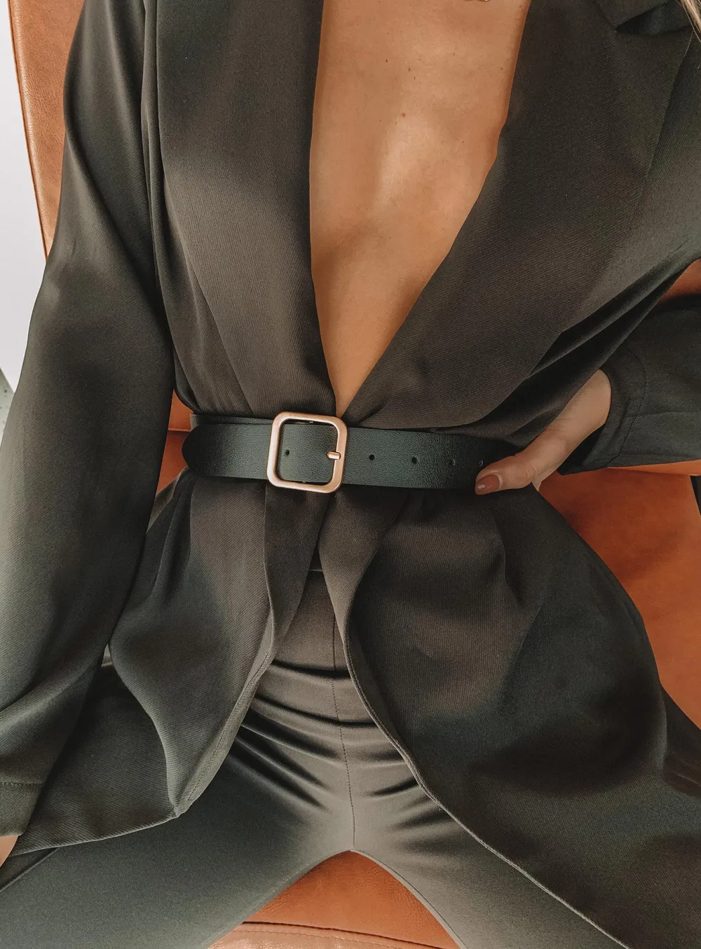 Buckle Faux Leather Refined Detail Belt