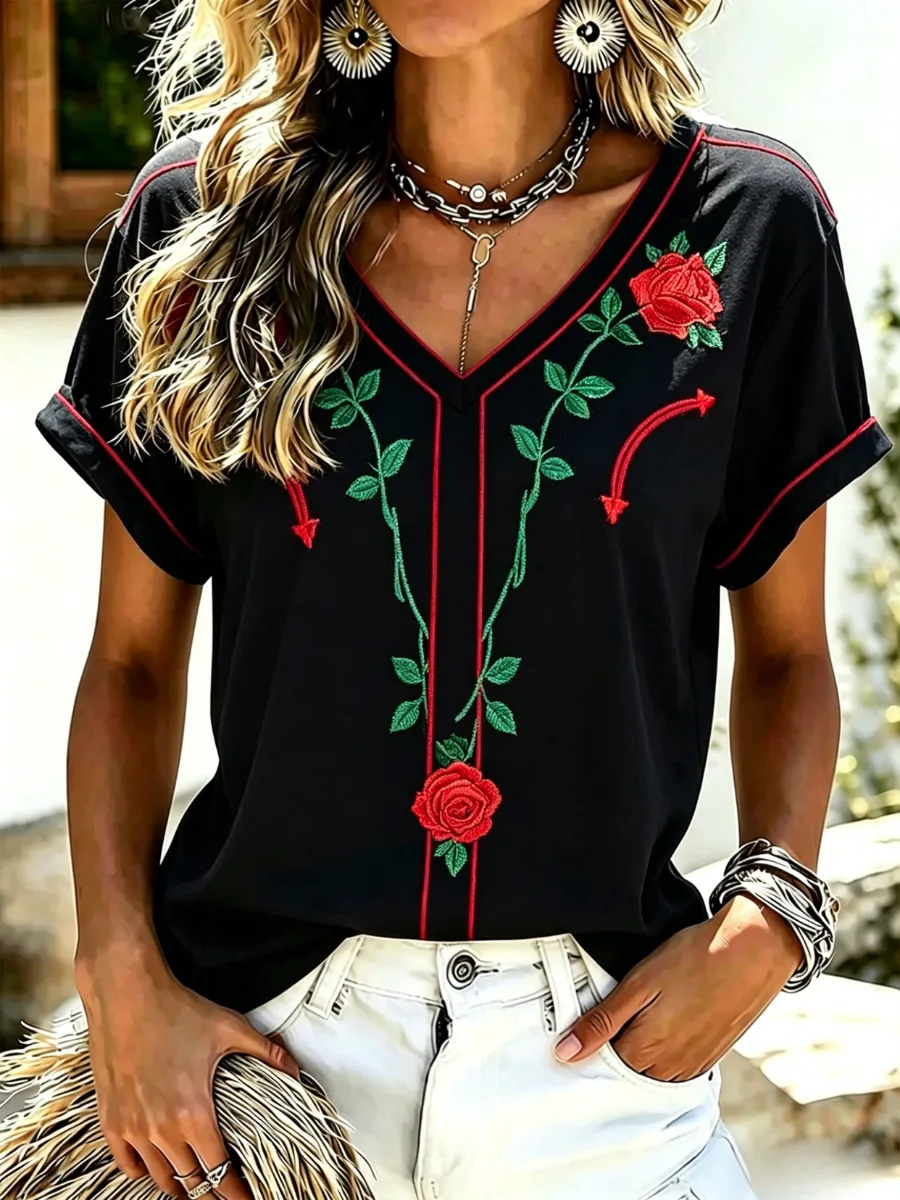 Women's Retro Western Style Printed T-shirt