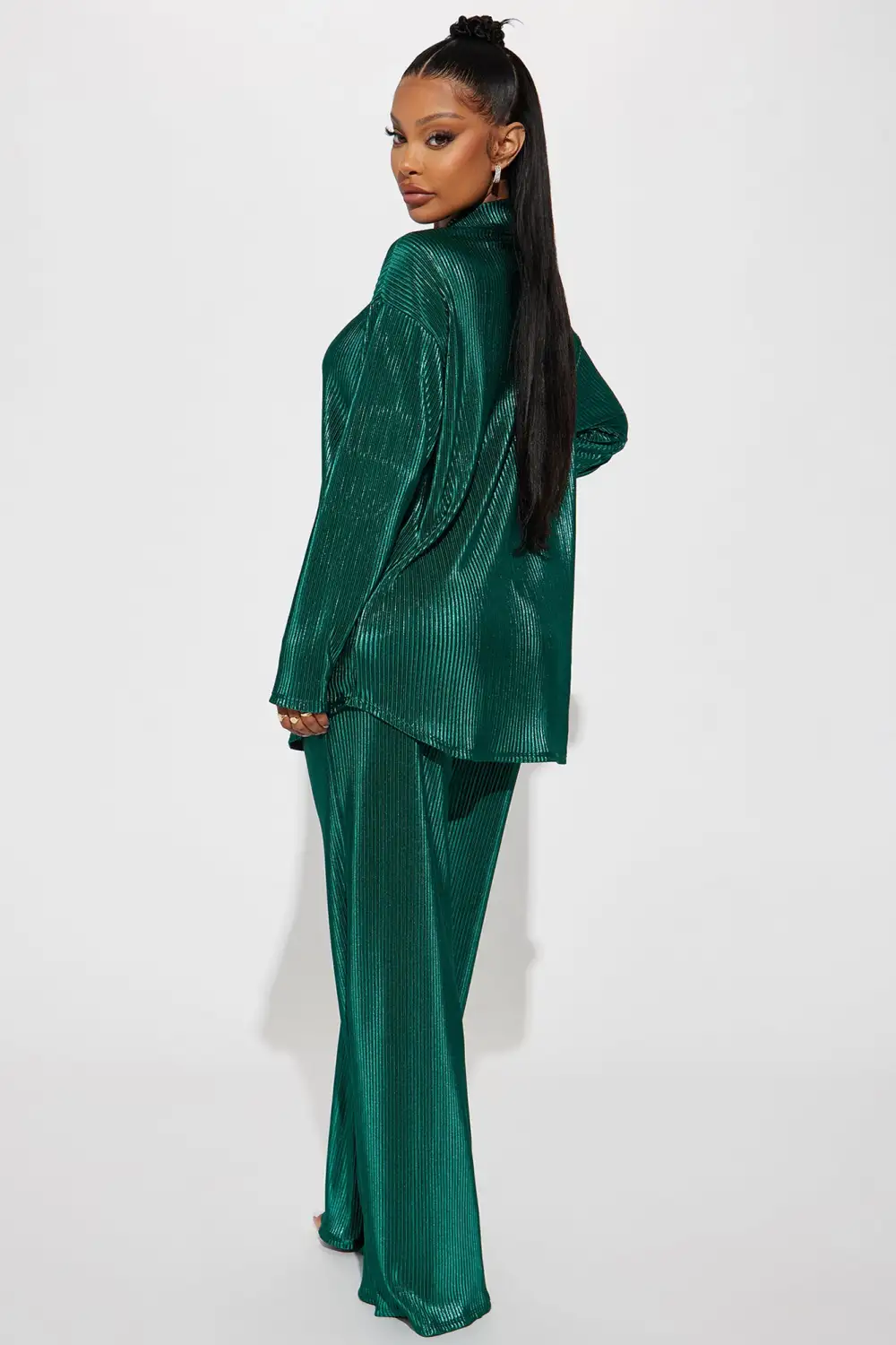 Kiss Of A Star Metallic Pant Set - Teal