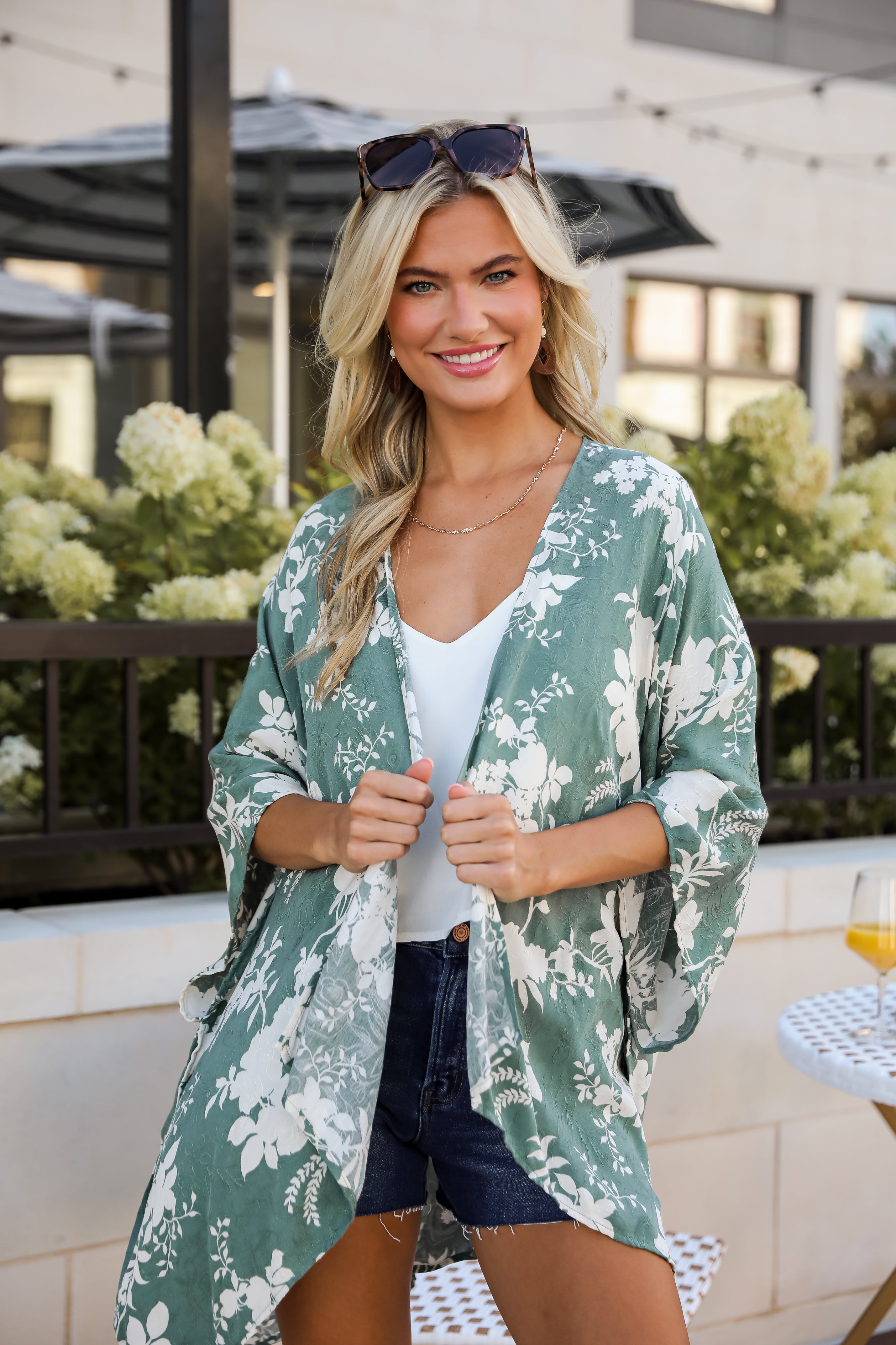 Feeling Flouncy Sage Floral Kimono