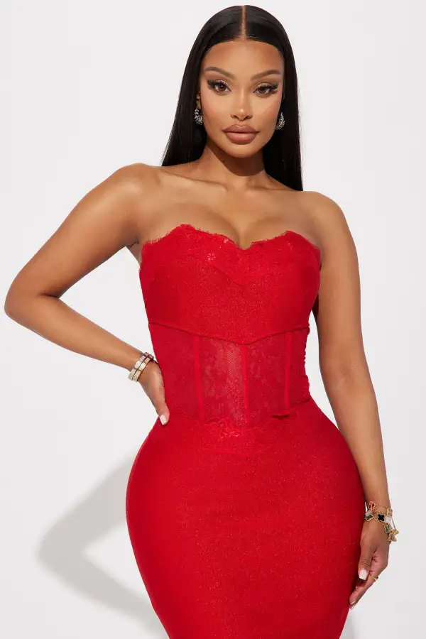 Vera Metallic Bandage Gown - Red